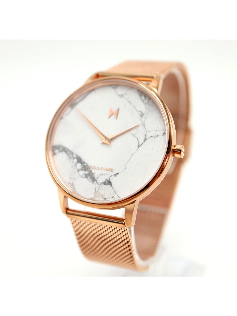 MVMT Women's Malibu Marble Watch 38mm Rose Gold Tone Mesh Strap w New Battery